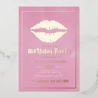 Blush Pink and Gold Birthday Kiss Lips Foil Invitation