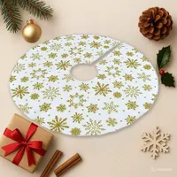 Elegant White Gold Snowflake Christmas Brushed Polyester Tree Skirt