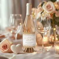 She Said Yes Lets Party Gold Glitter Engagement Wine Label