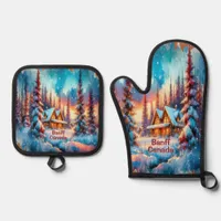 Banff Canada Watercolor Sketch  | Oven Mitt & Pot Holder Set