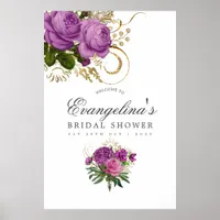 Purple and Gold Vintage Chic Bridal Shower Welcome Poster