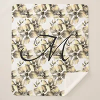 Modern Retro Victorian Floral Pattern Monogram Sherpa Blanket