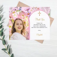 Pink photo arch floral Confirmation Thank You card