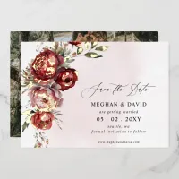 Elegant Boho Burgundy Blush Floral Photo Foil Invitation