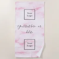 Blush pink marble company logo business beach towel