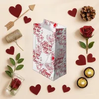 Playful White Red Cartoon Valentine Small Gift Bag
