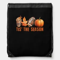 Tis The Season Pumpkin Leaf Latte Fall Thanksgivin Drawstring Bag