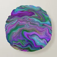 Purple and Blue Fluid Art  Round Pillow