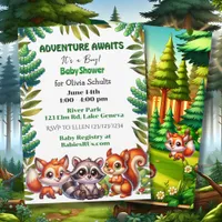 Adventure Awaits Woodland Fox Boy's Baby Shower Invitation