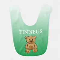 Green and Blue Teddy Bear Personalized Name Baby Bib