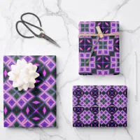 Vibrant Purple and Pink Geometric Diamond Pattern  Wrapping Paper Sheets