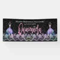 Glam Happy Birthday Dancers Quinceanera Pink Black Banner