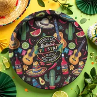 Mexican Fiesta Any Occasion Pattern Black ID1114 Paper Plates
