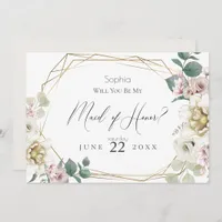 Ivory Flowers Will You Be My Maid of Honor Invitation
