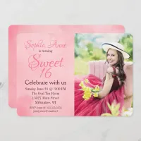 Pink Sweet 16 Photo Birthday Invitation