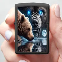 Serene Bear and Dominant Bear Silhouette Zippo Lighter