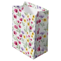 Pretty Yellow, Purple, Pink Floral Watercolor Medium Gift Bag