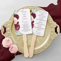 Burgundy Blush Floral Greenery Wedding Program Hand Fan