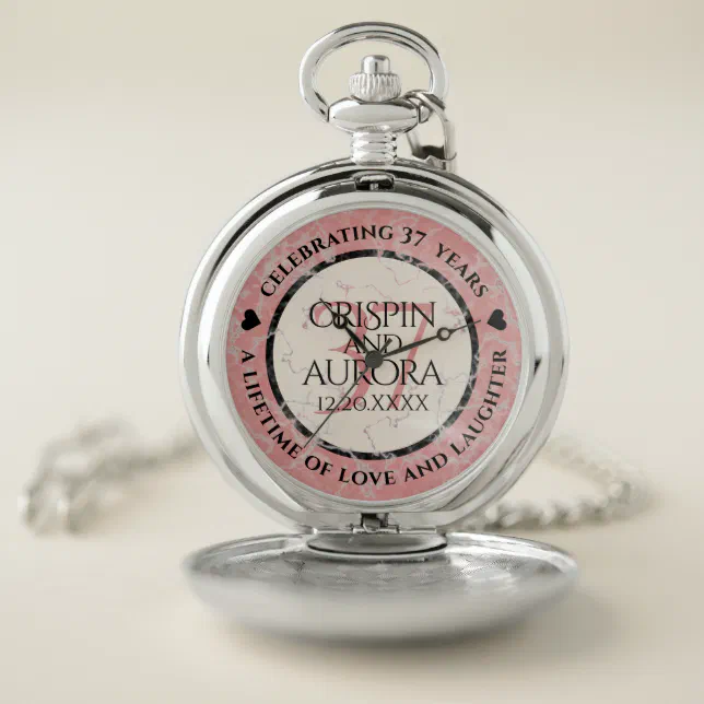 Elegant 37th Alabaster Wedding Anniversary Pocket Watch