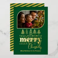 Emerald & Gold Modern Retro Doodle Christmas Photo Foil Holiday Card