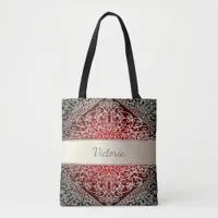 Red silver oriental name tote bag