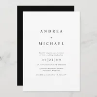 Modern Simple Minimal Black and White Wedding Invi Invitation