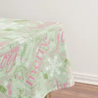 Christmas Text and Snowflake Pattern Pink ID257 Tablecloth