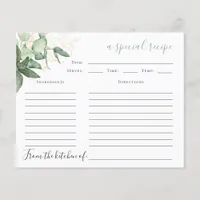 Greenery Bridal Shower Recipe Card