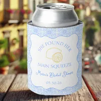 Main Squeeze Bridal Shower Lemon Blue Tile Can Cooler