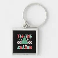 Tis Season Retro Womans Holiday Keychain