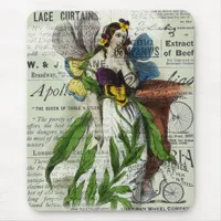 Flower Fairy and Vintage Newspaper Collage Mouse Pad