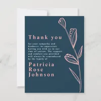 Modern Blue Pink Floral Funeral Memorial Thank You Card