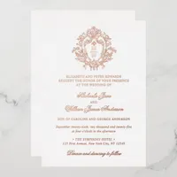 Vintage Regency Monogram Crest Wedding Real Foil Invitation