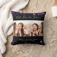 Best friends forever photo black purple glitter throw pillow