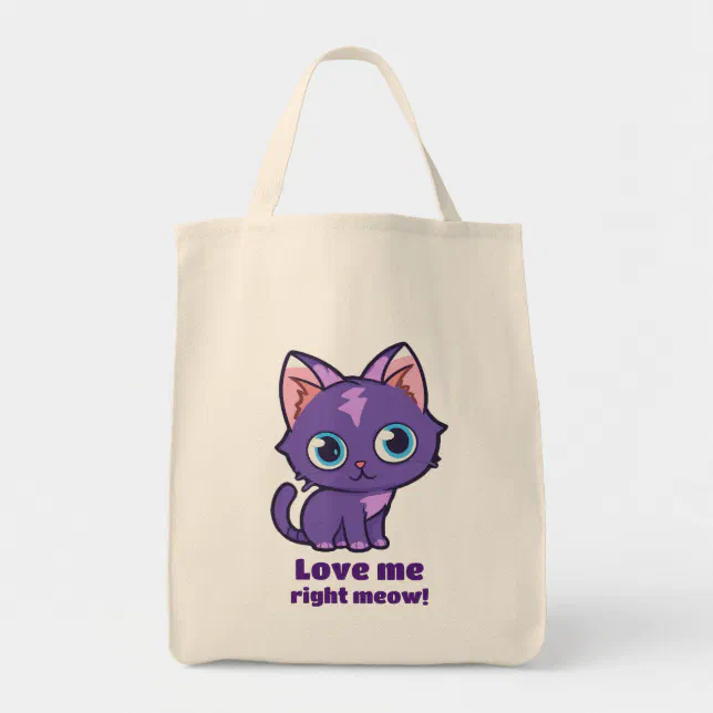 Purple Anime Cat Vector Art Tote Bag