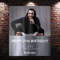 Birthday party silver custom photo name guy tapestry