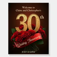 Romantic Red Roses Gold 30th Wedding Anniversary Foam Board