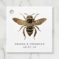 Faux Gold Glitter and Black Queen Bee Lace Wedding Favor Tags