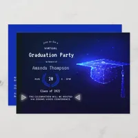 Royal Blue and White Glow Virtual Graduation Party Invitation