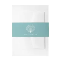 Light Teal Blue Seashell Beach Minimal Wedding  Invitation Belly Band