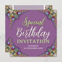 Peacock Lace Fractals Special Birthday Party Invitation