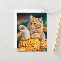 Cute Ginger Cat With Milk in Space Postcard