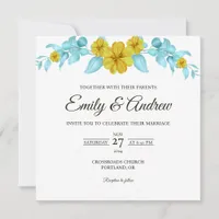 Yellow Bloom Arch Floral Watercolor Square Wedding Invitation