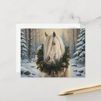 Beautiful Palomino Horse Winter Forest Christmas Postcard