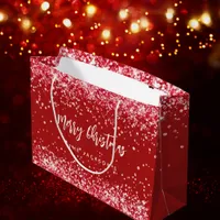 Christmas red white sparkles name large gift bag