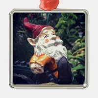 Hanging Around with the gnome in the garden. Metal Ornament