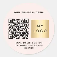 Business name pink logo qr code classic round sticker