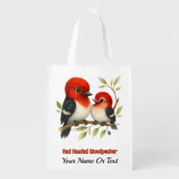 Feisty Red-headed Woodpecker Grocery Bag
