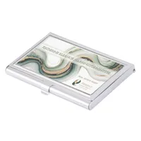 Sleek Sage and Gold Marble with Modern Custom Logo Business Card Case