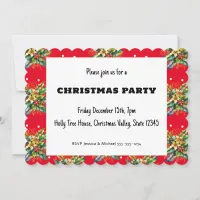 Holly Red Festive Custom Christmas Party Invitation